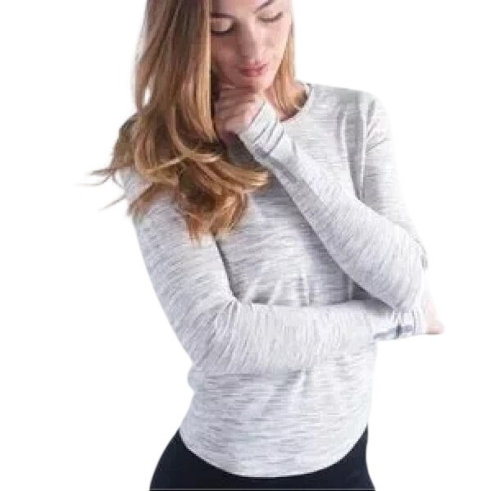 Zyia Active Women's M White Gray Split Back Long Sleeve Top Space Dye Poly